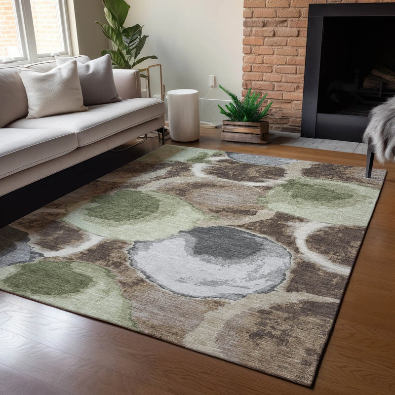 8' X 10' Brown And Beige Abstract Washable Indoor Outdoor Area Rug Homeroots Outdoor