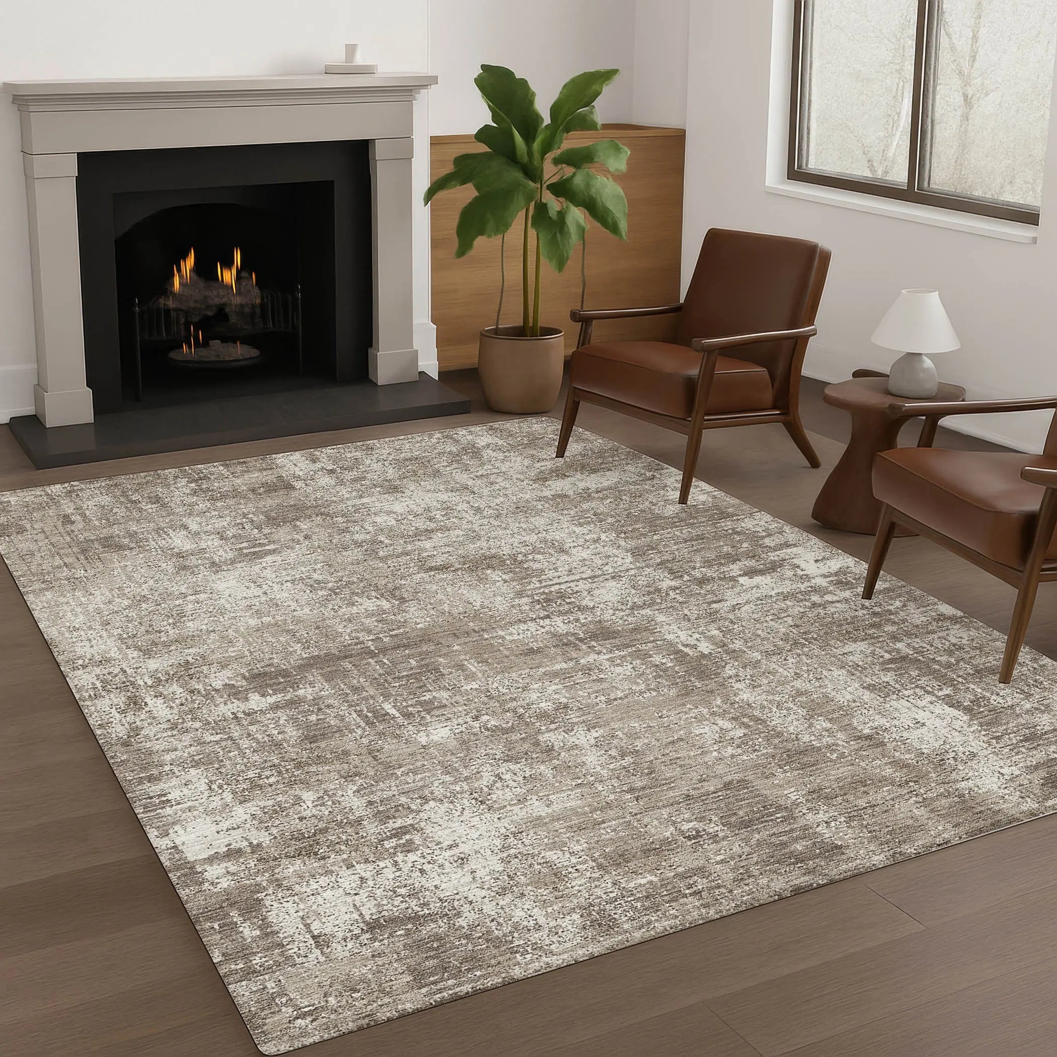 8' X 10' Brown And Beige Abstract Washable Indoor Outdoor Area Rug Homeroots Outdoor
