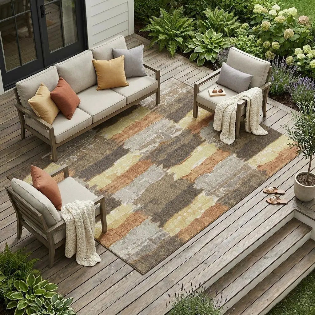 8' X 10' Brown And Beige Abstract Washable Indoor Outdoor Area Rug Homeroots Outdoor