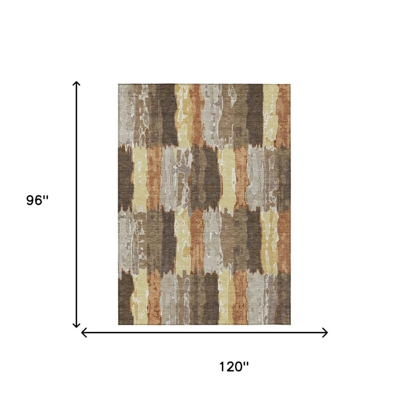 8' X 10' Brown And Beige Abstract Washable Indoor Outdoor Area Rug Homeroots Outdoor