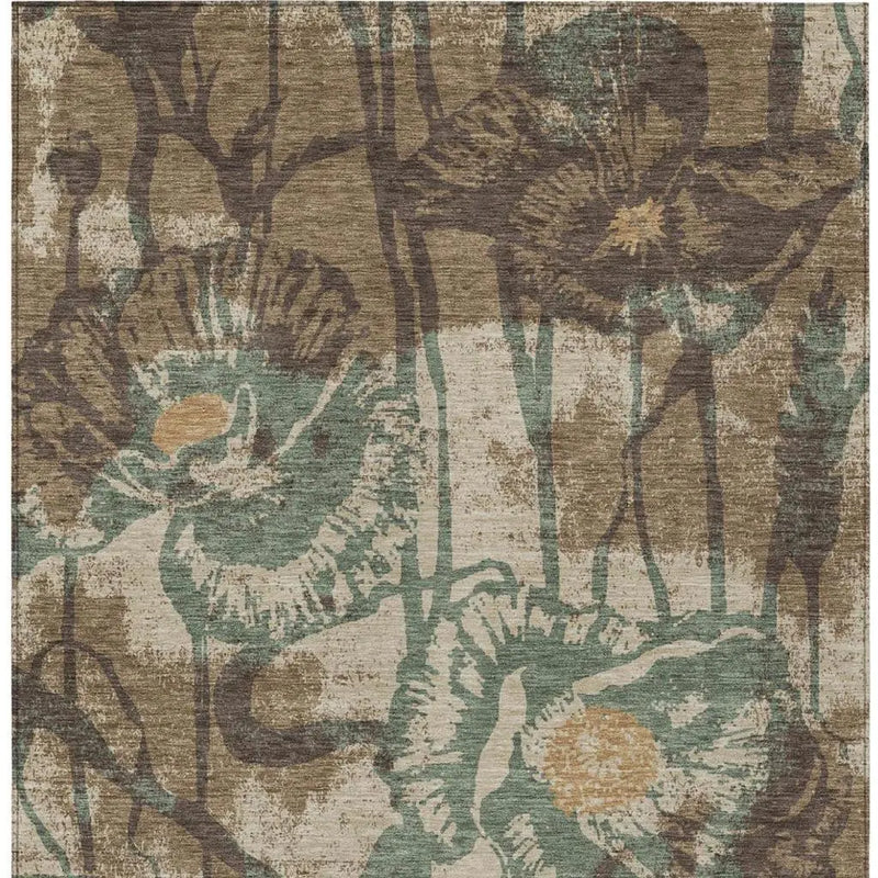 8' X 10' Brown And Beige Floral Washable Indoor Outdoor Area Rug Homeroots Outdoor