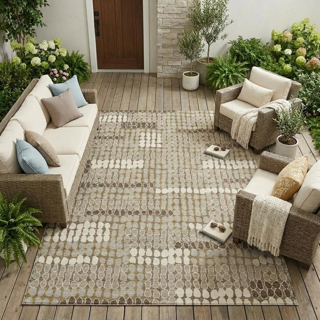 8' X 10' Brown And Beige Geometric Washable Indoor Outdoor Area Rug Homeroots Outdoor