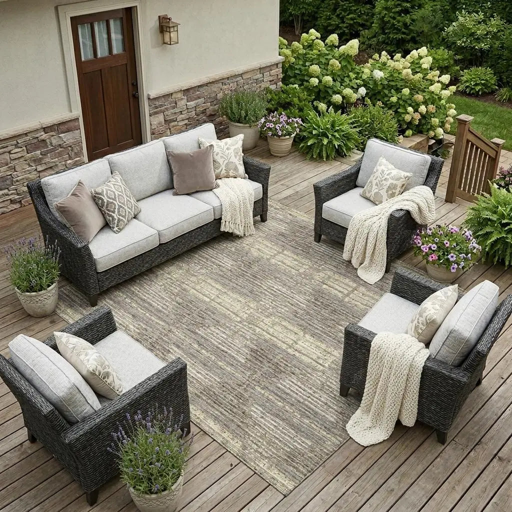 8' X 10' Brown And Beige Geometric Washable Indoor Outdoor Area Rug Homeroots Outdoor