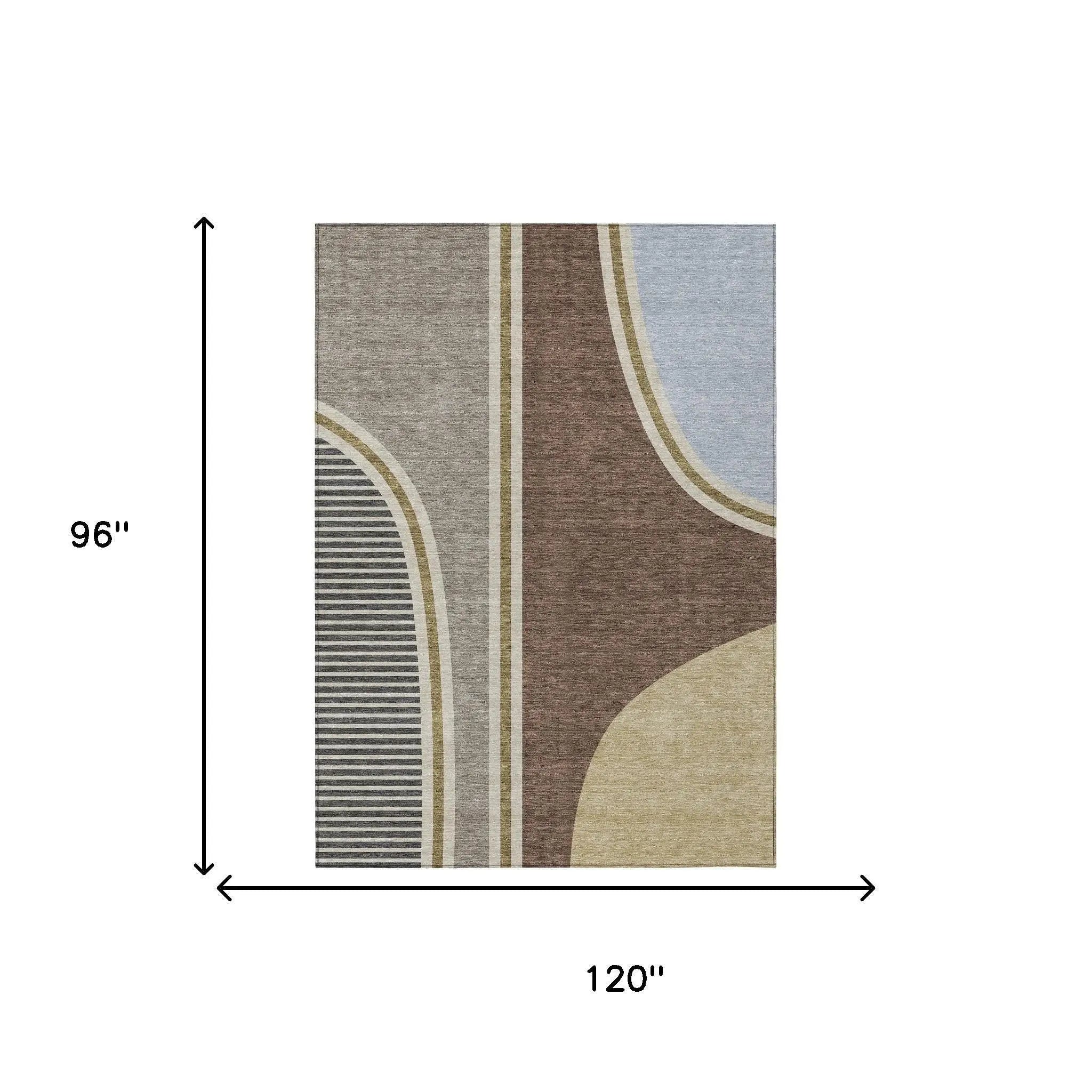 8' X 10' Brown And Beige Geometric Washable Indoor Outdoor Area Rug Homeroots Outdoor