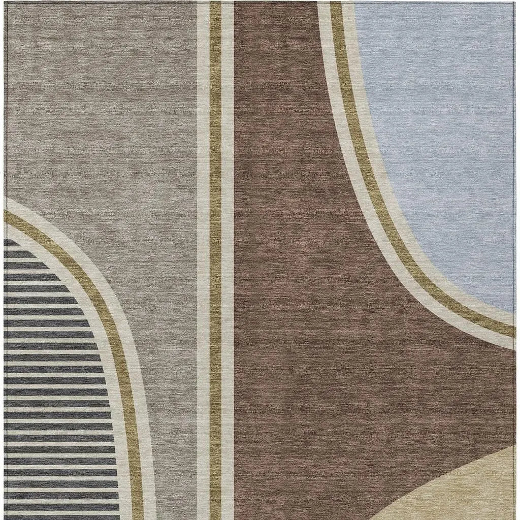 8' X 10' Brown And Beige Geometric Washable Indoor Outdoor Area Rug Homeroots Outdoor