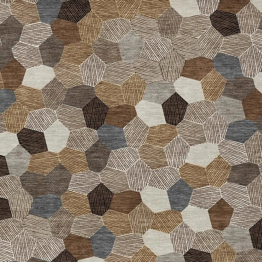 8' X 10' Brown And Beige Geometric Washable Indoor Outdoor Area Rug Homeroots Outdoor