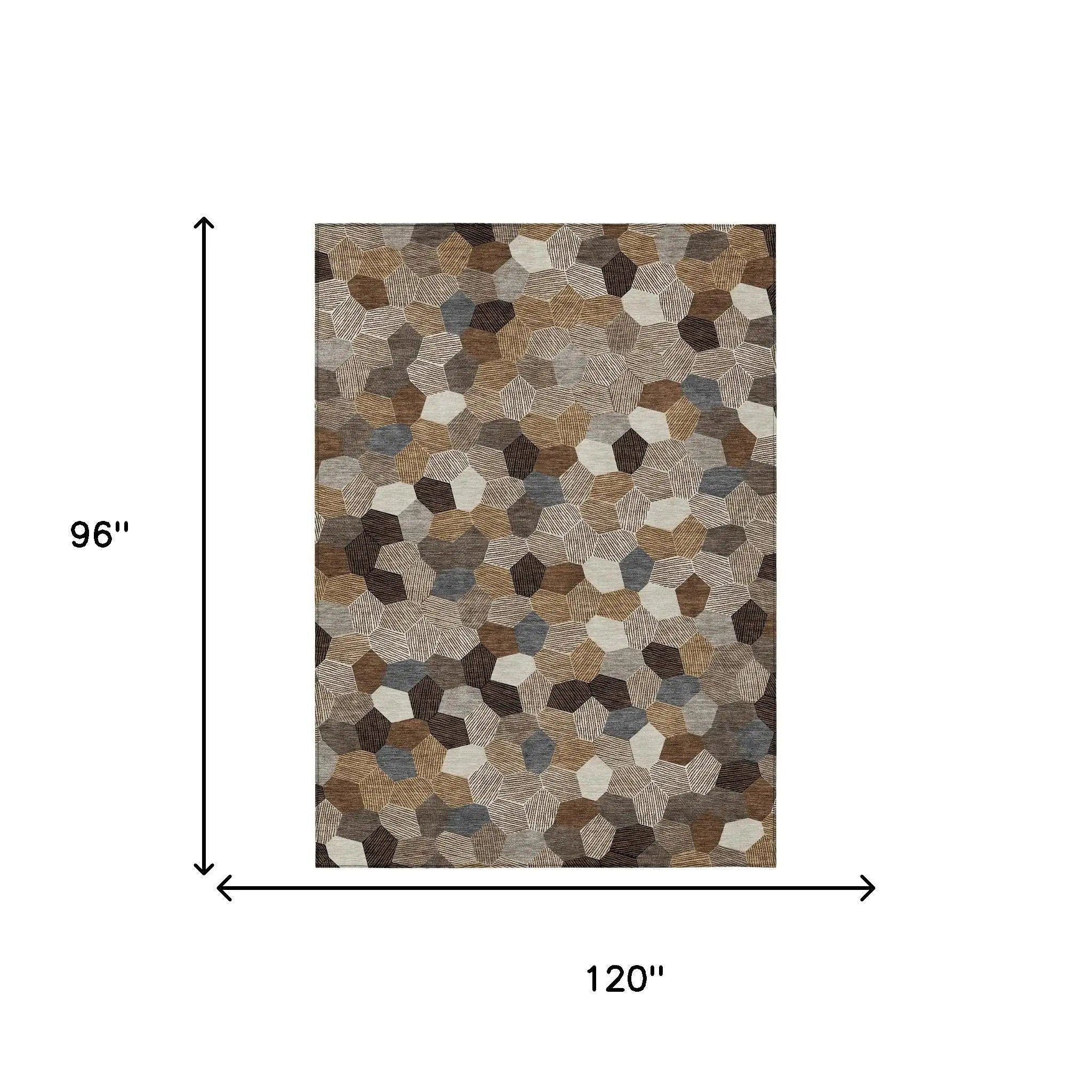 8' X 10' Brown And Beige Geometric Washable Indoor Outdoor Area Rug Homeroots Outdoor