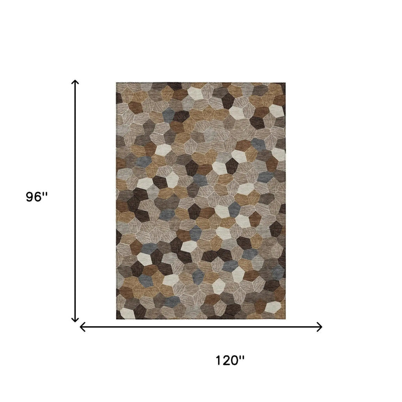 8' X 10' Brown And Beige Geometric Washable Indoor Outdoor Area Rug Homeroots Outdoor