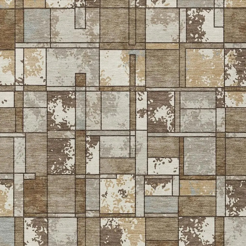 8' X 10' Brown And Beige Geometric Washable Indoor Outdoor Area Rug Homeroots Outdoor