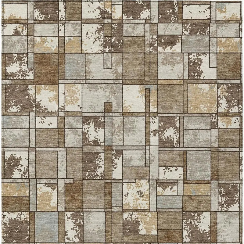 8' X 10' Brown And Beige Geometric Washable Indoor Outdoor Area Rug Homeroots Outdoor