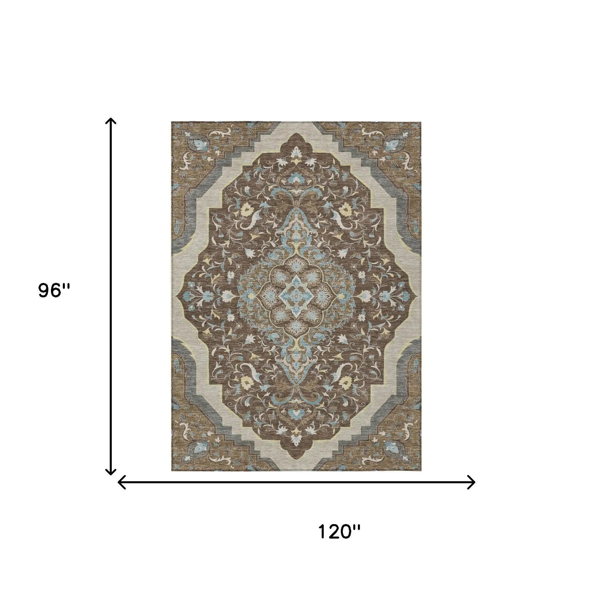 8' X 10' Brown And Beige Medallion Washable Indoor Outdoor Area Rug Homeroots Outdoor