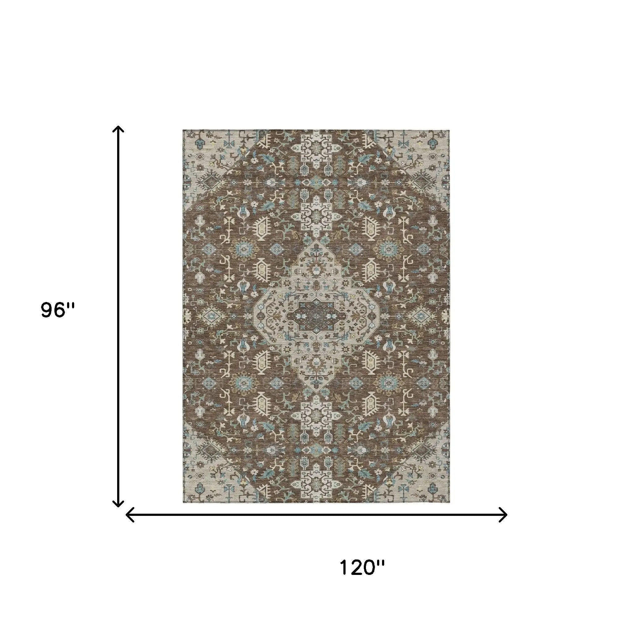 8' X 10' Brown And Beige Medallion Washable Indoor Outdoor Area Rug Homeroots Outdoor
