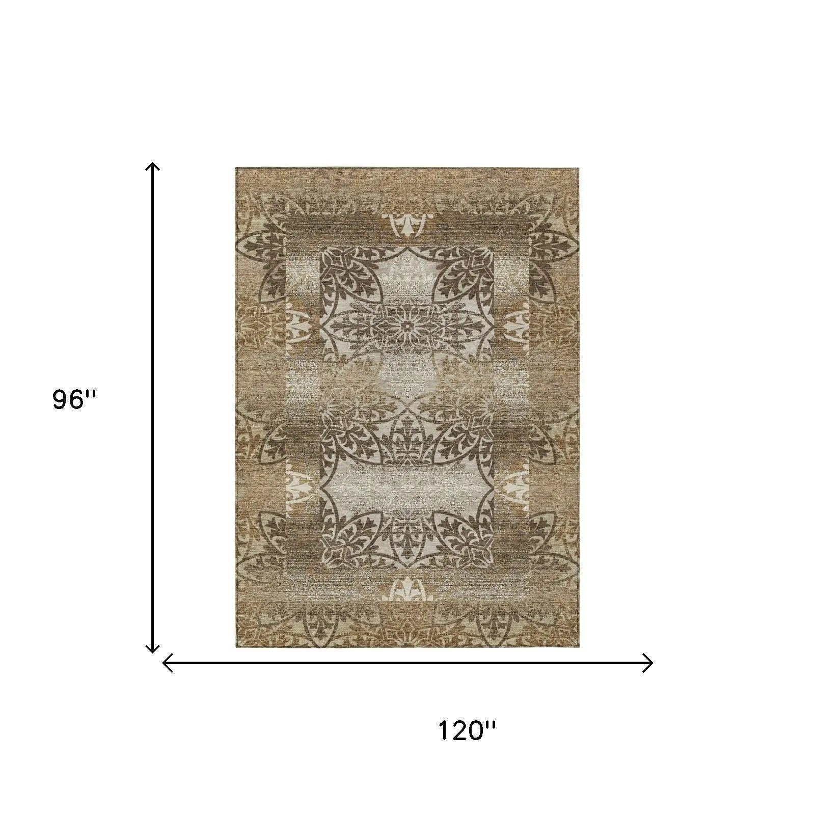 8' X 10' Brown And Beige Oriental Washable Indoor Outdoor Area Rug Homeroots Outdoor
