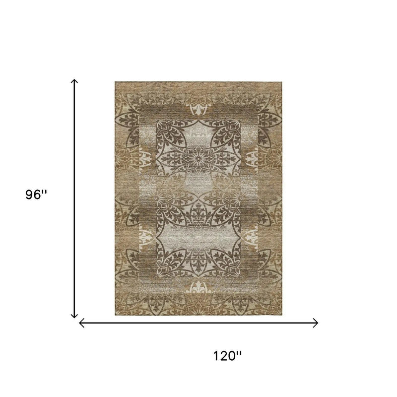 8' X 10' Brown And Beige Oriental Washable Indoor Outdoor Area Rug Homeroots Outdoor