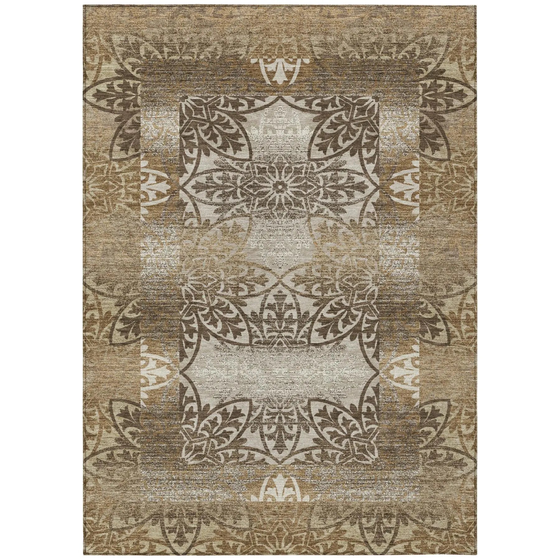 8' X 10' Brown And Beige Oriental Washable Indoor Outdoor Area Rug Homeroots Outdoor