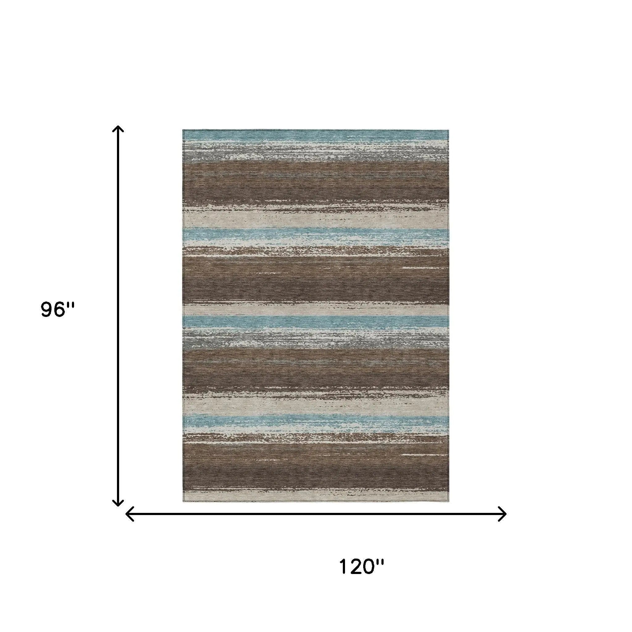 8' X 10' Brown And Beige Striped Washable Indoor Outdoor Area Rug Homeroots Outdoor
