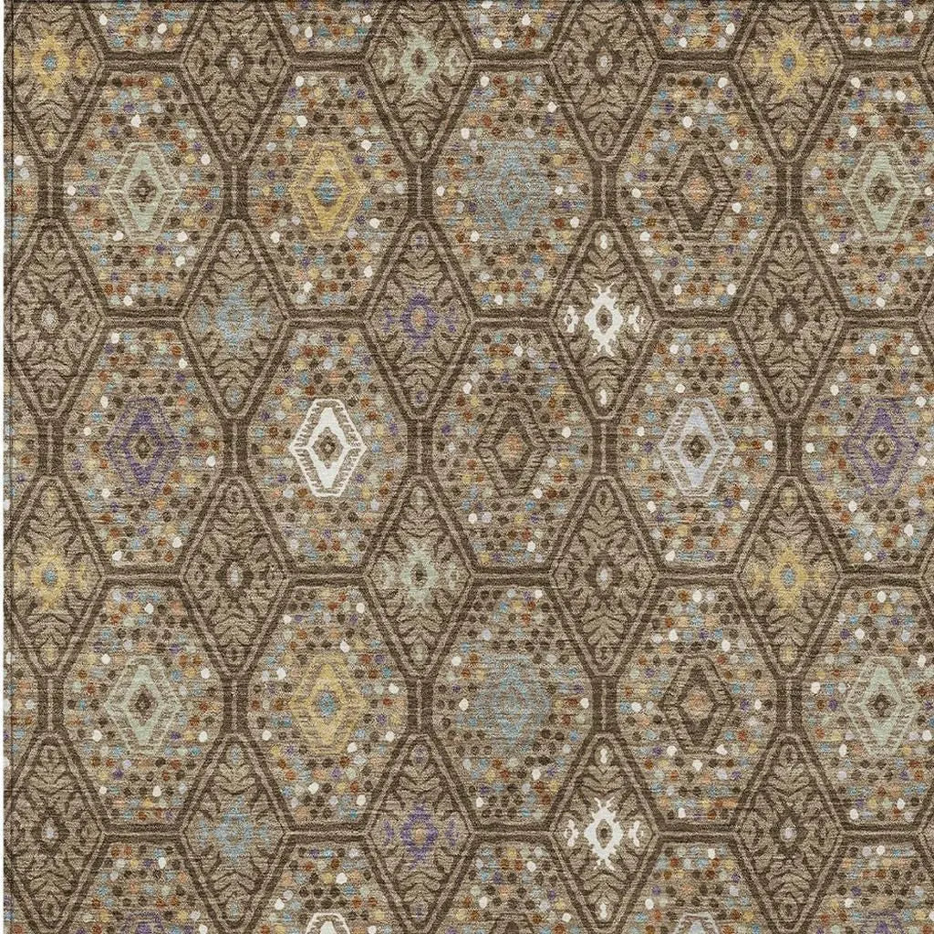 8' X 10' Brown And Chocolate Geometric Washable Indoor Outdoor Area Rug Homeroots Outdoor