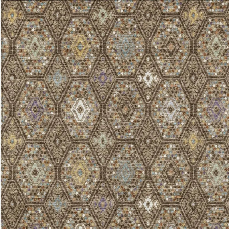 8' X 10' Brown And Chocolate Geometric Washable Indoor Outdoor Area Rug Homeroots Outdoor