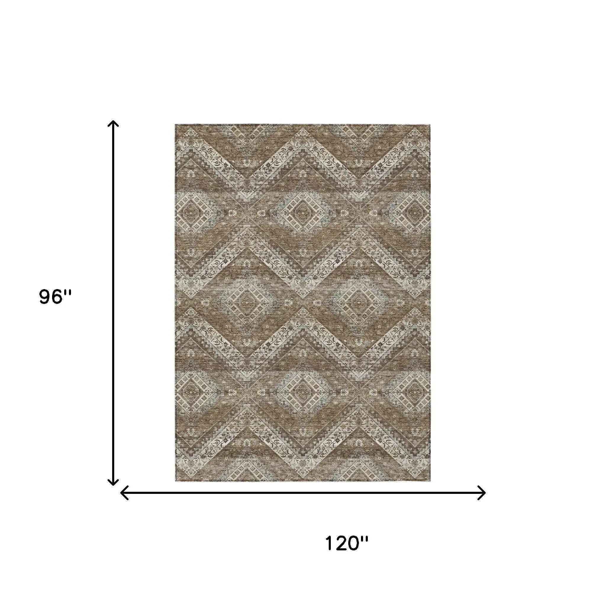 8' X 10' Brown And Chocolate Tribal Washable Indoor Outdoor Area Rug Homeroots Outdoor
