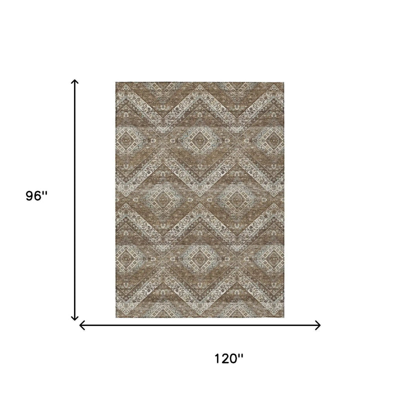 8' X 10' Brown And Chocolate Tribal Washable Indoor Outdoor Area Rug Homeroots Outdoor