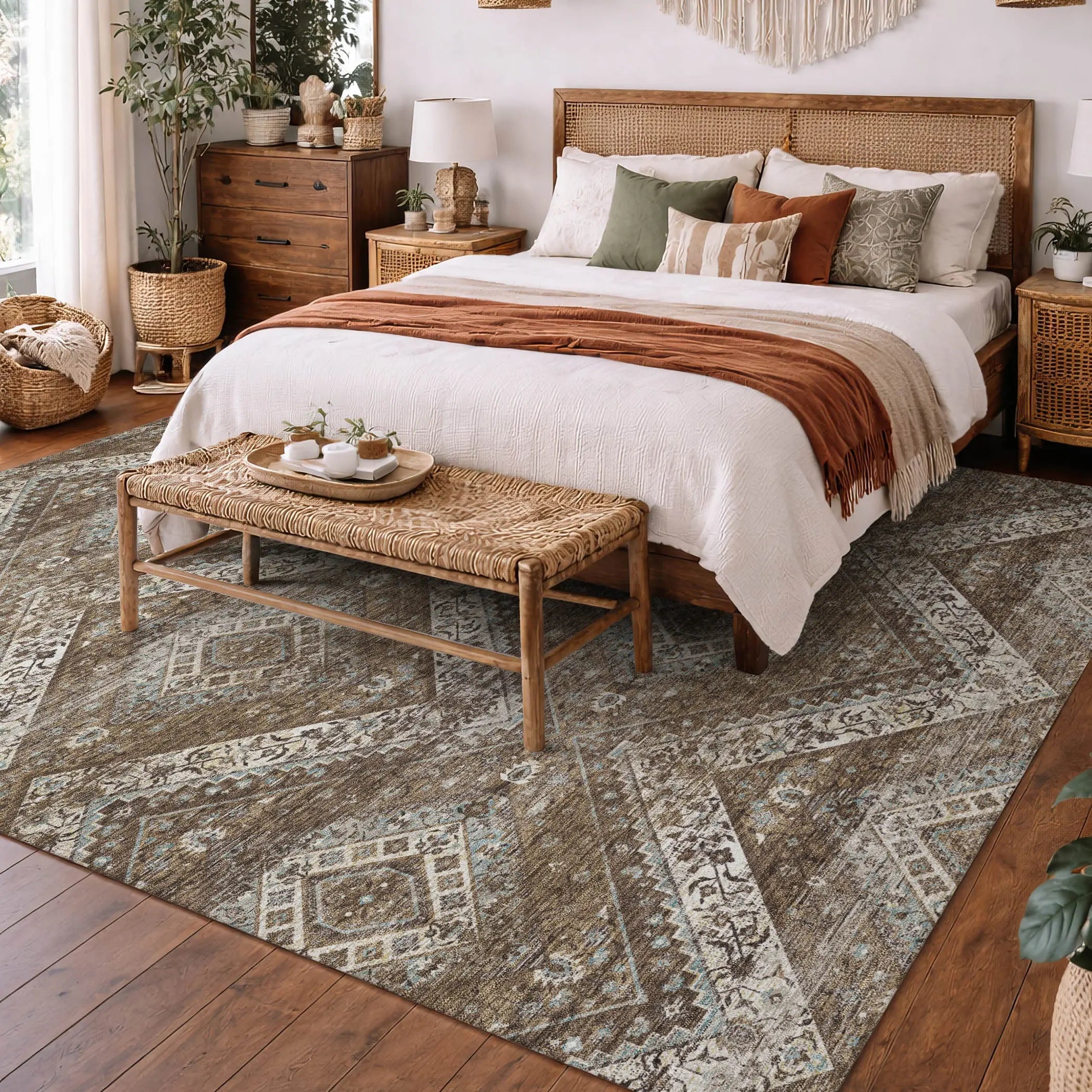 8' X 10' Brown And Chocolate Tribal Washable Indoor Outdoor Area Rug Homeroots Outdoor