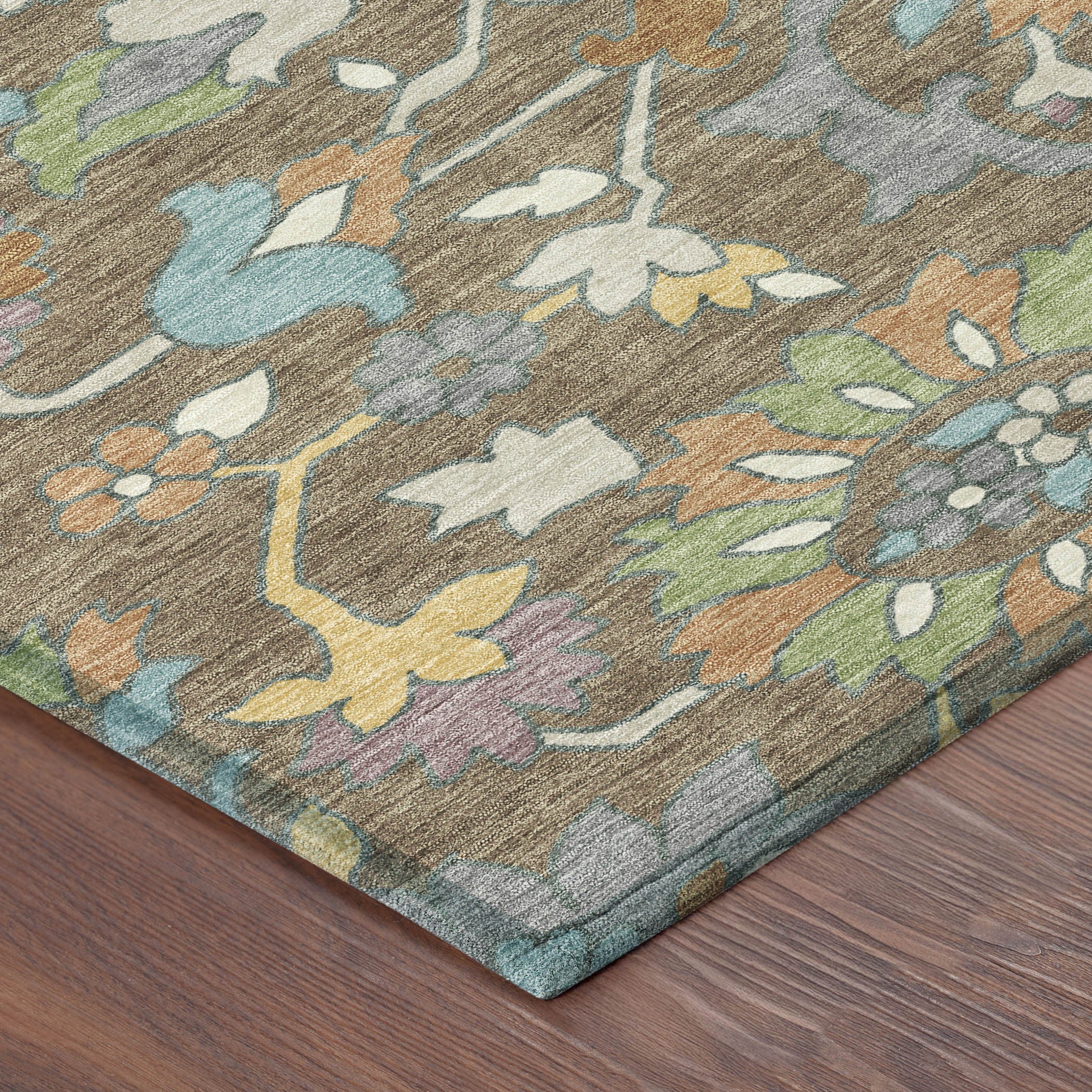 8' X 10' Brown And Copper Floral Washable Indoor Outdoor Area Rug Homeroots Outdoor