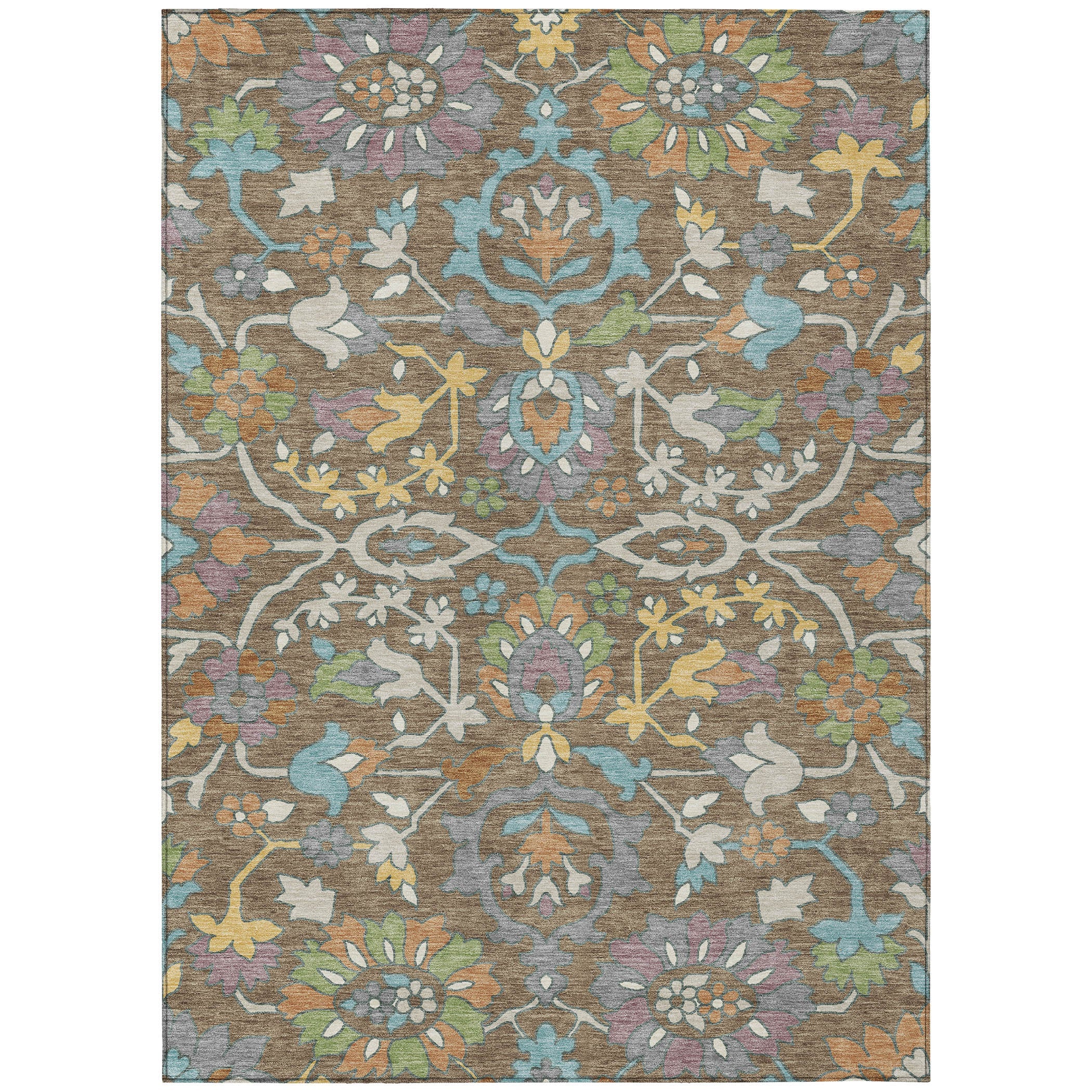 8' X 10' Brown And Copper Floral Washable Indoor Outdoor Area Rug Homeroots Outdoor