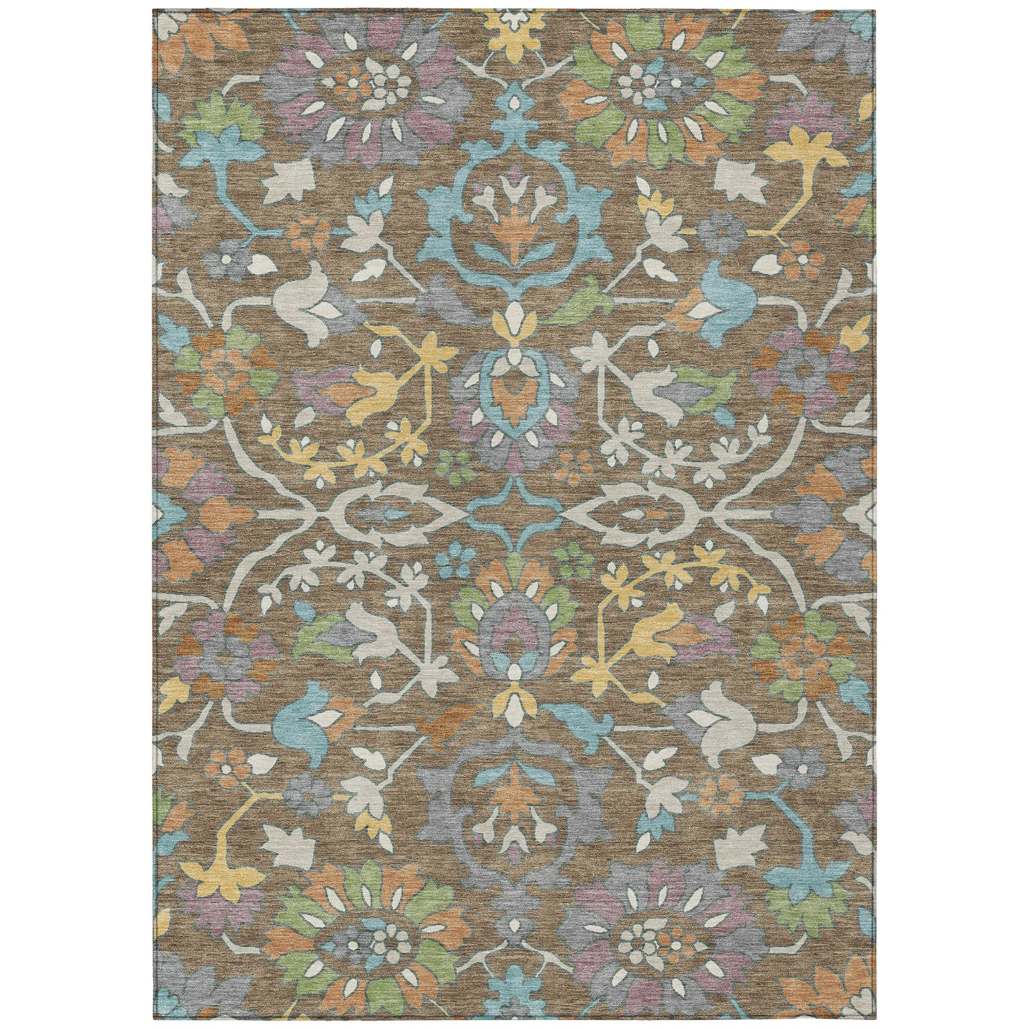 8' X 10' Brown And Copper Floral Washable Indoor Outdoor Area Rug Homeroots Outdoor