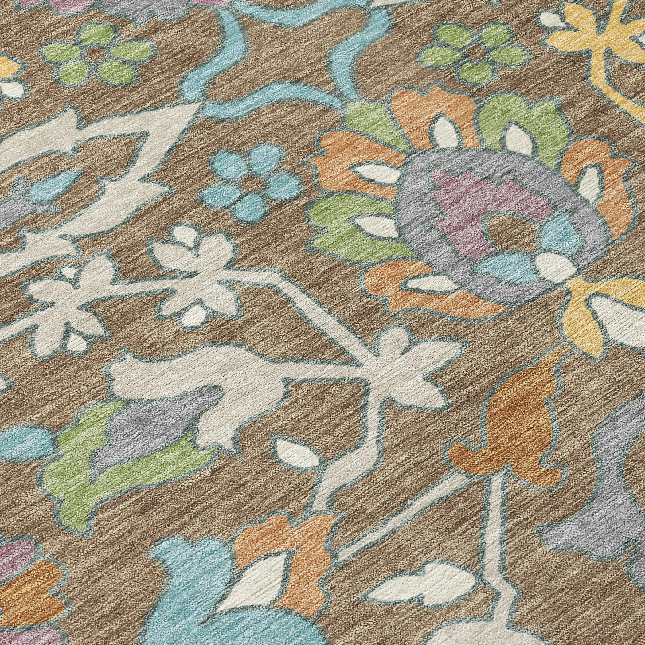 8' X 10' Brown And Copper Floral Washable Indoor Outdoor Area Rug Homeroots Outdoor