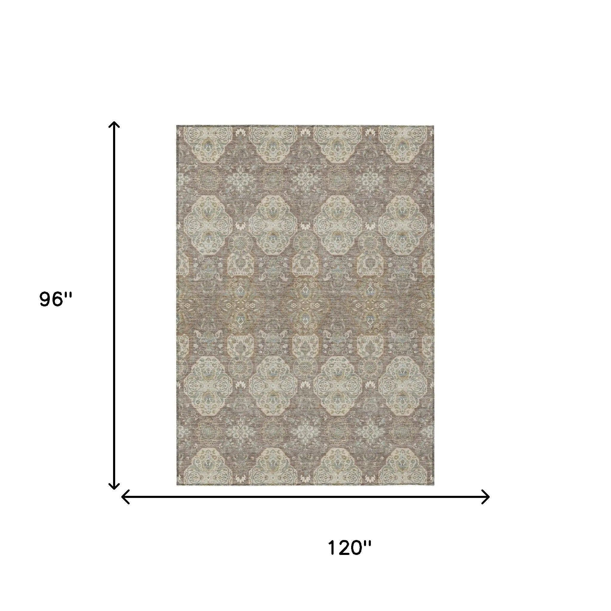 8' X 10' Brown And Copper Floral Washable Indoor Outdoor Area Rug Homeroots Outdoor