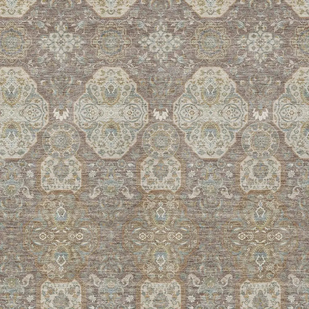8' X 10' Brown And Copper Floral Washable Indoor Outdoor Area Rug Homeroots Outdoor