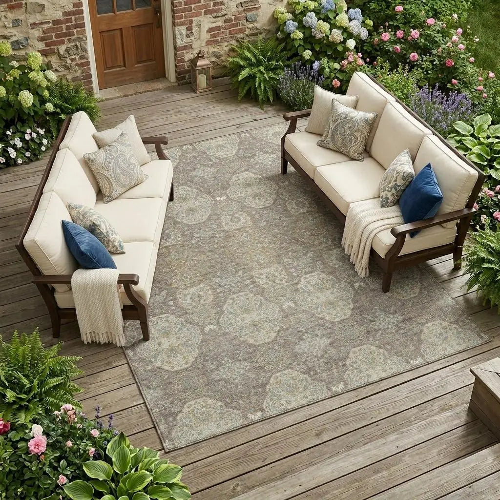 8' X 10' Brown And Copper Floral Washable Indoor Outdoor Area Rug Homeroots Outdoor