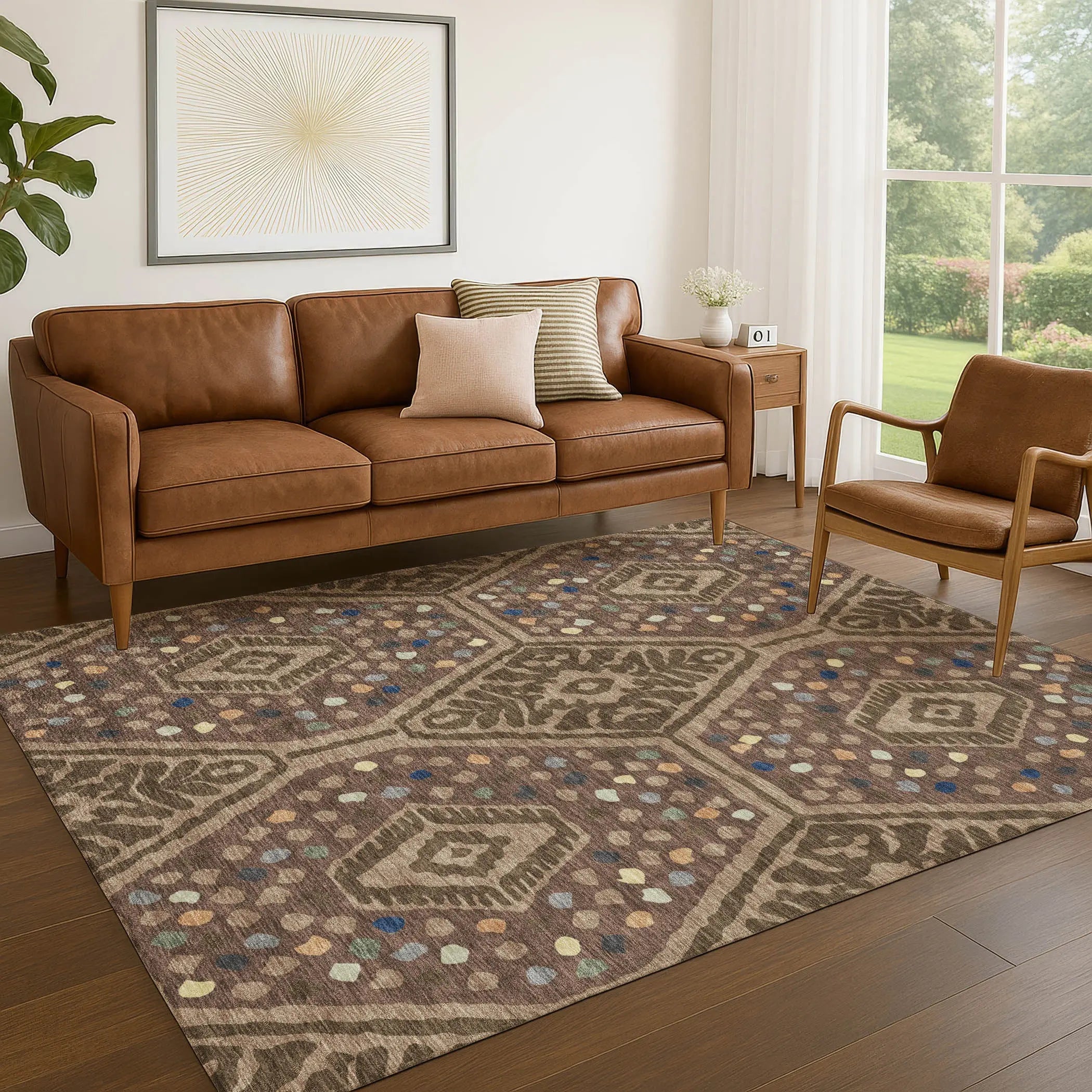 8' X 10' Brown And Copper Tribal Washable Indoor Outdoor Area Rug Homeroots Outdoor