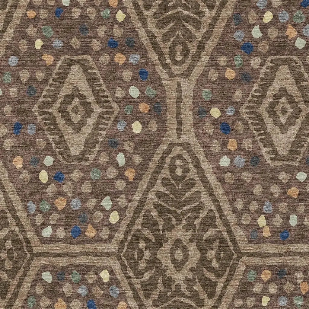 8' X 10' Brown And Copper Tribal Washable Indoor Outdoor Area Rug Homeroots Outdoor