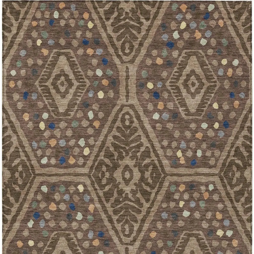 8' X 10' Brown And Copper Tribal Washable Indoor Outdoor Area Rug Homeroots Outdoor