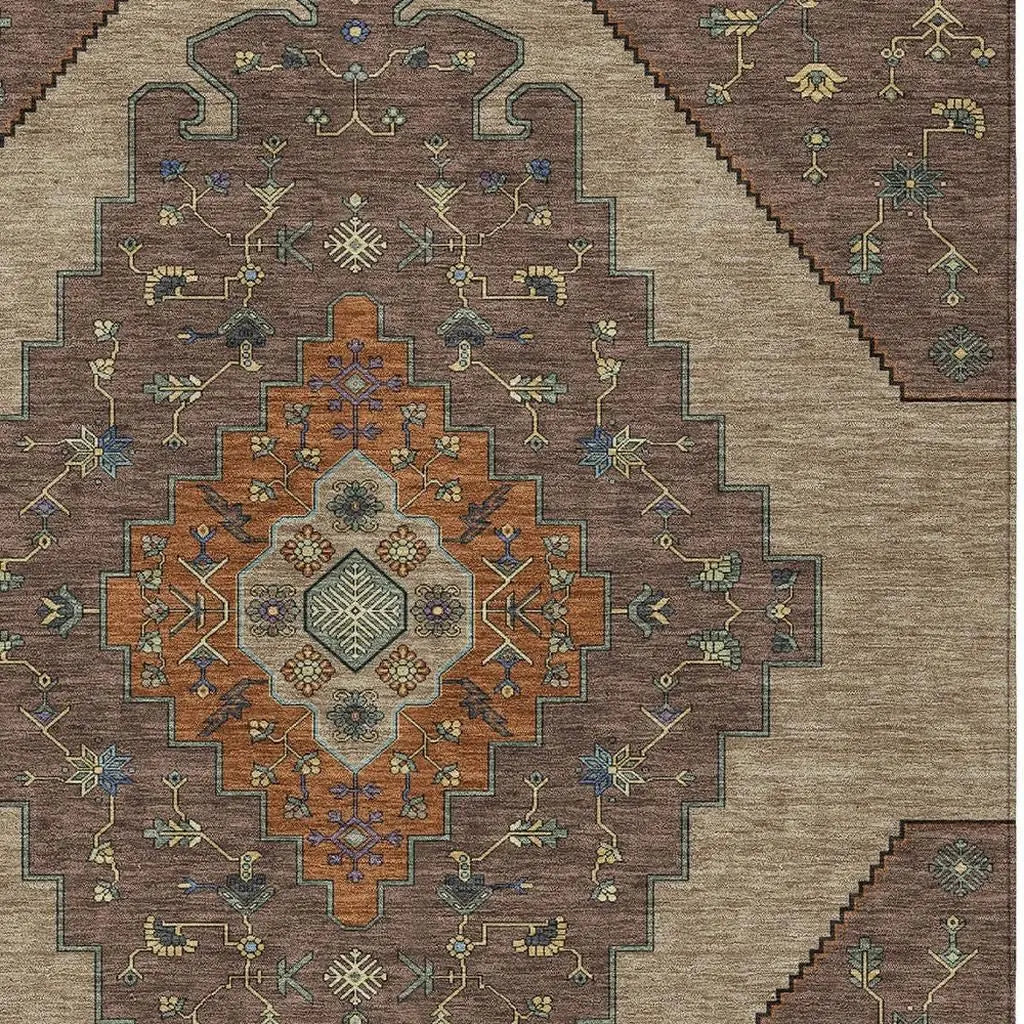 8' X 10' Brown And Gold Geometric Washable Indoor Outdoor Area Rug Homeroots Outdoor