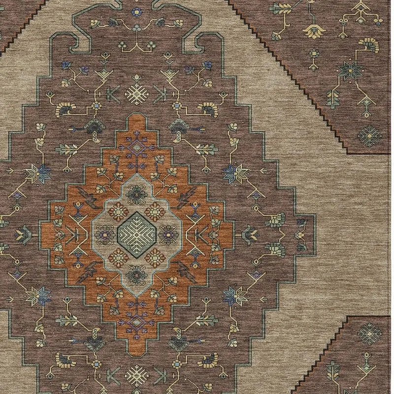 8' X 10' Brown And Gold Geometric Washable Indoor Outdoor Area Rug Homeroots Outdoor