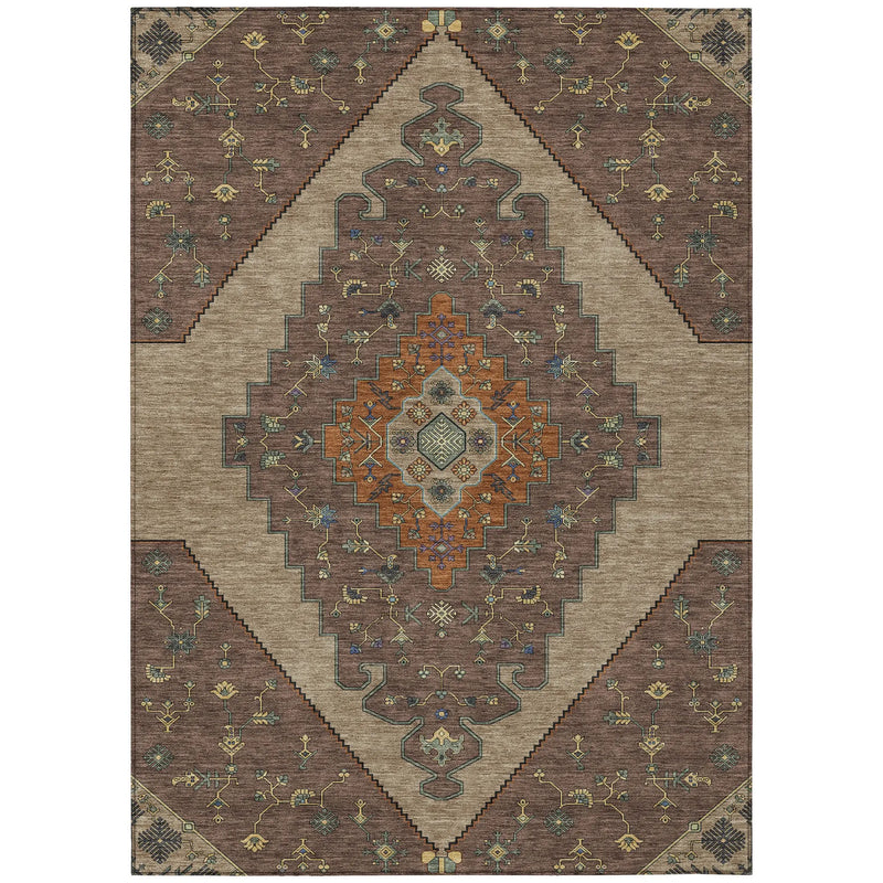 8' X 10' Brown And Gold Geometric Washable Indoor Outdoor Area Rug Homeroots Outdoor