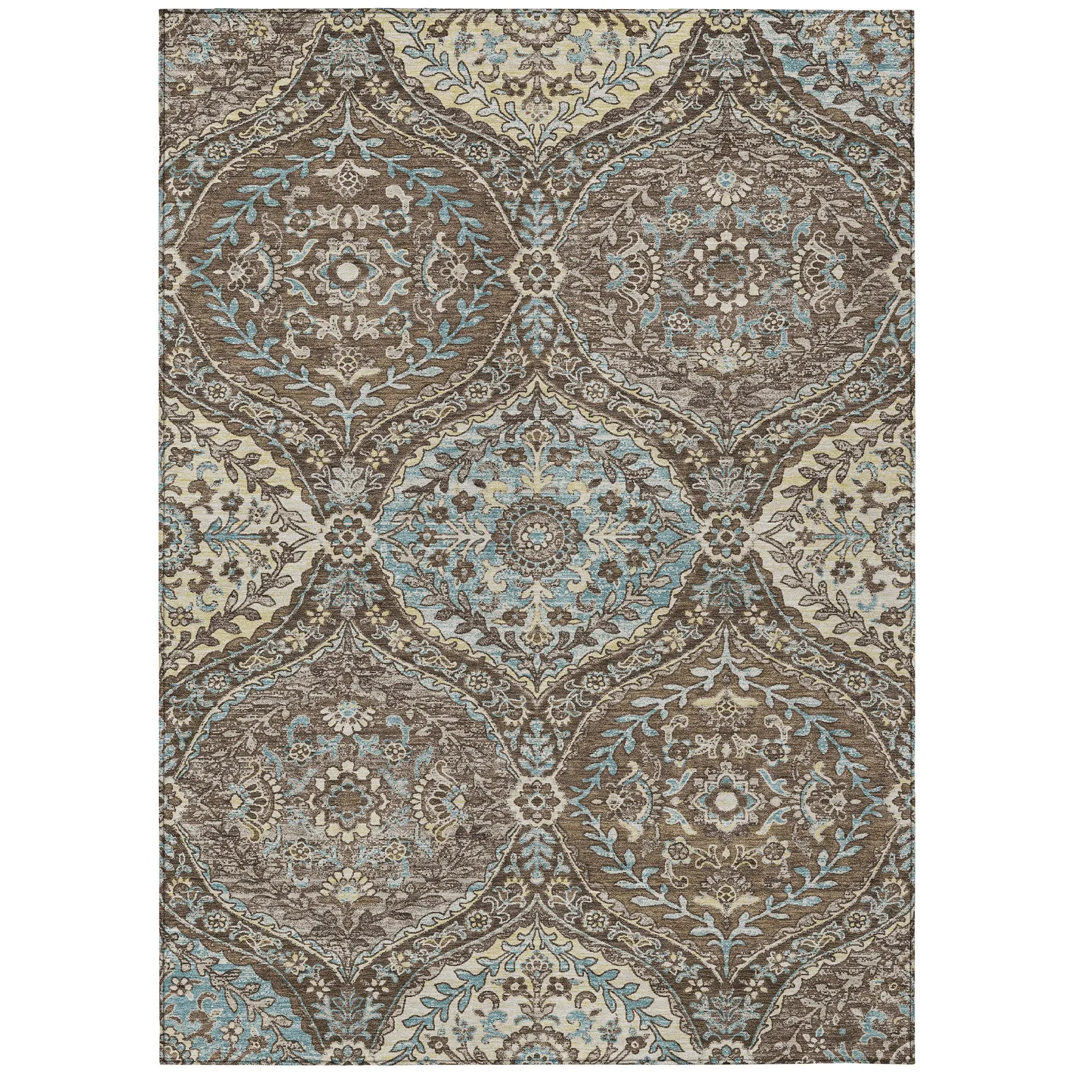8' X 10' Brown And Graphite Ogee Washable Indoor Outdoor Area Rug Homeroots Outdoor