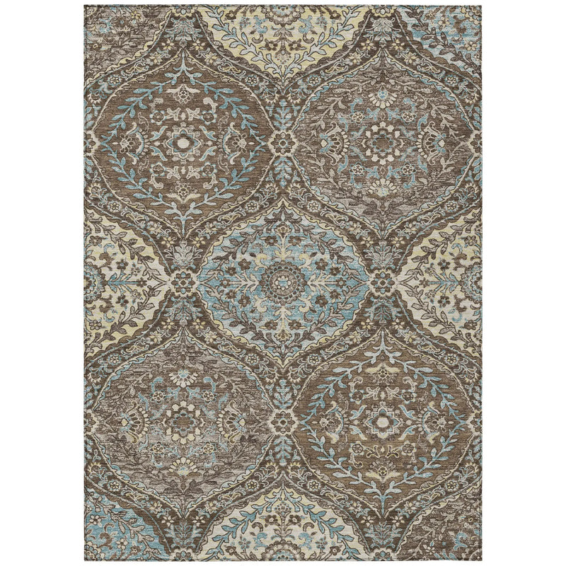 8' X 10' Brown And Graphite Ogee Washable Indoor Outdoor Area Rug Homeroots Outdoor