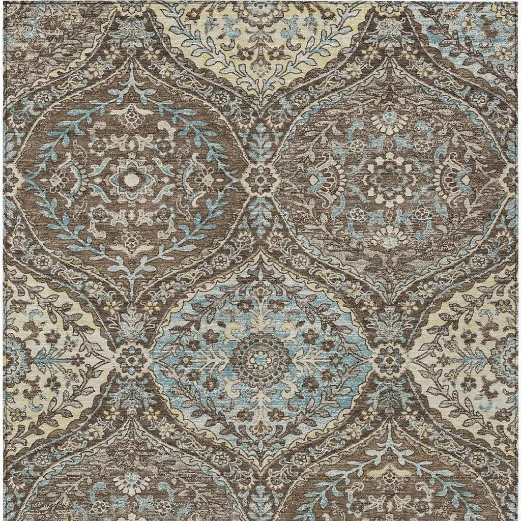 8' X 10' Brown And Graphite Ogee Washable Indoor Outdoor Area Rug Homeroots Outdoor
