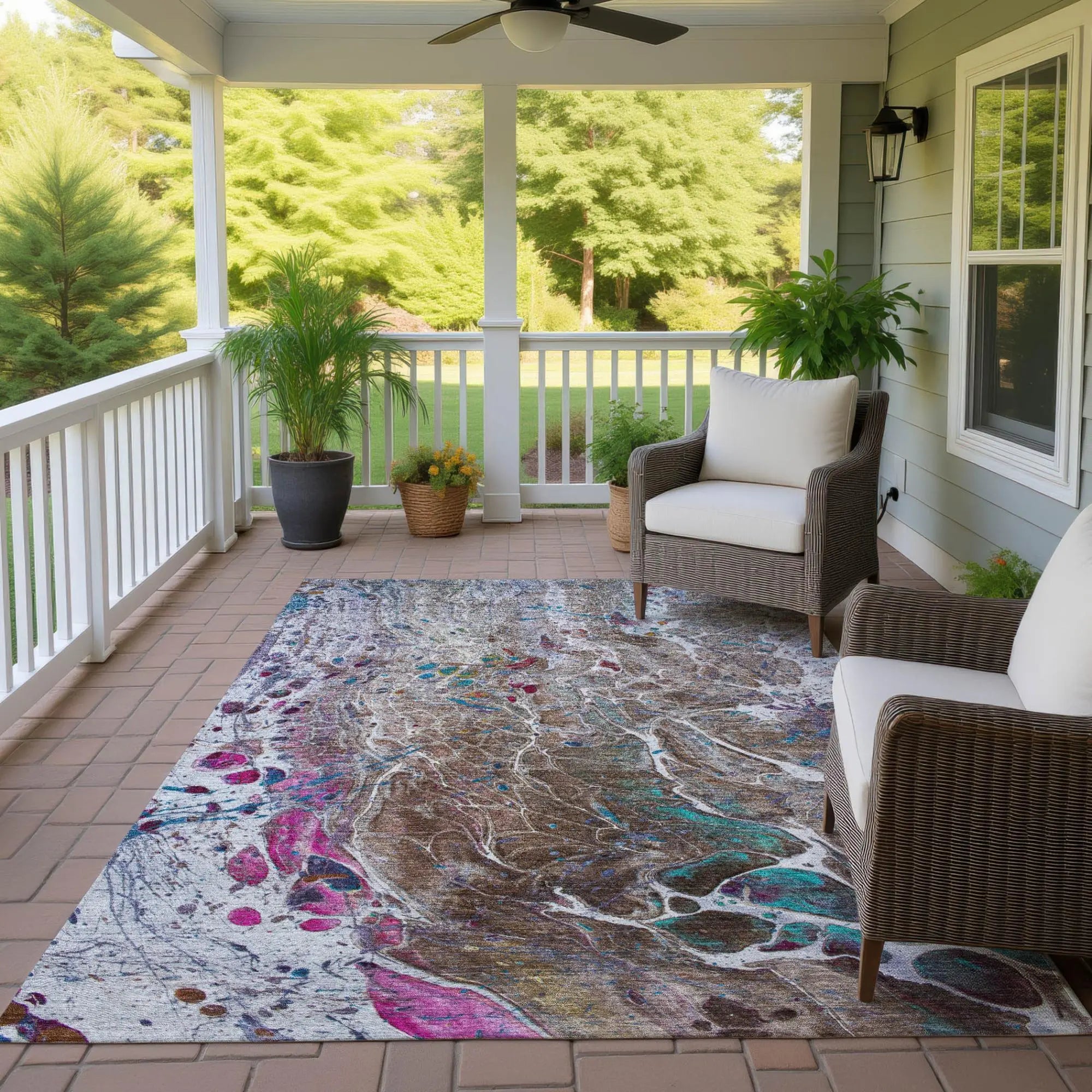 8' X 10' Brown And Gray Abstract Washable Indoor Outdoor Area Rug Homeroots Outdoor