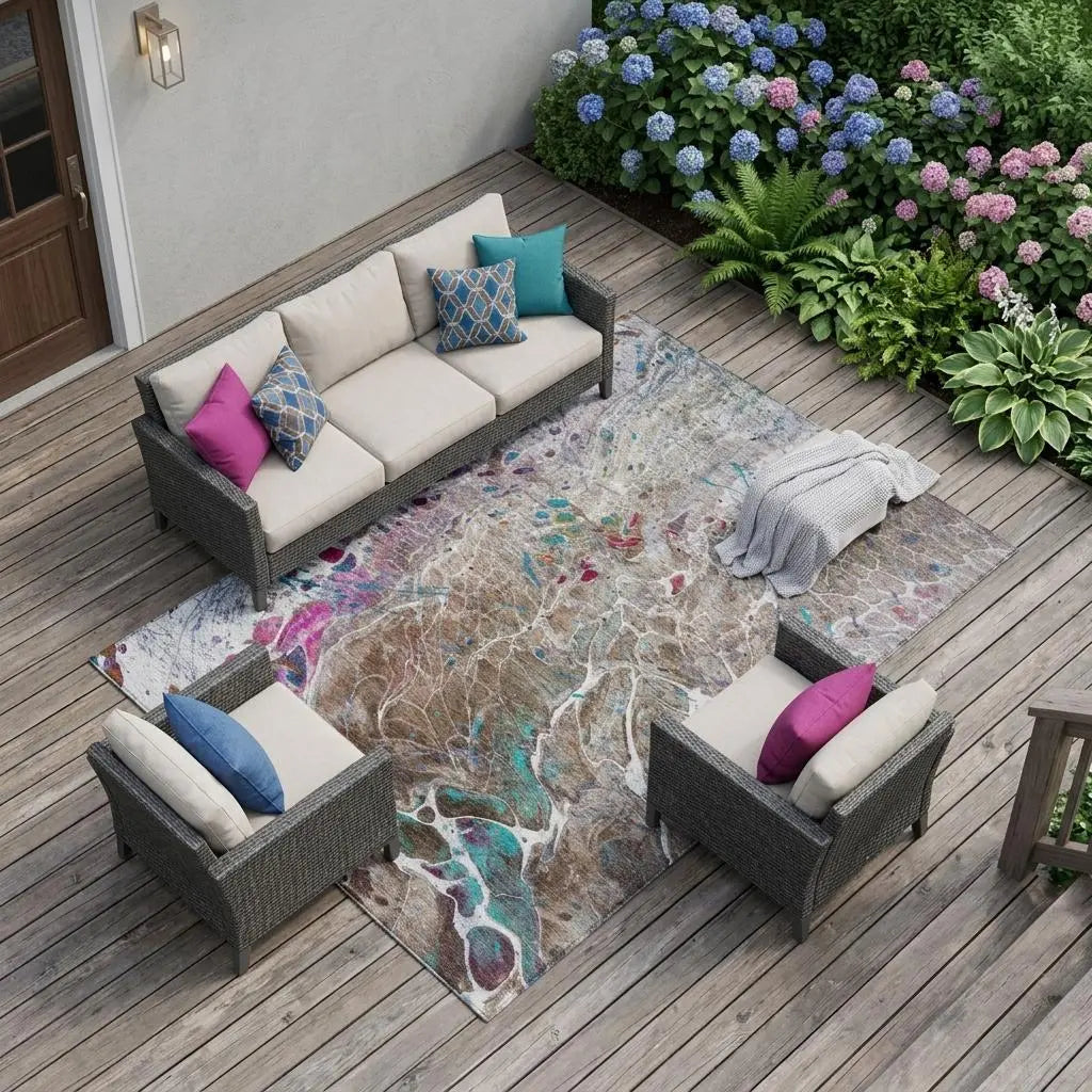 8' X 10' Brown And Gray Abstract Washable Indoor Outdoor Area Rug Homeroots Outdoor