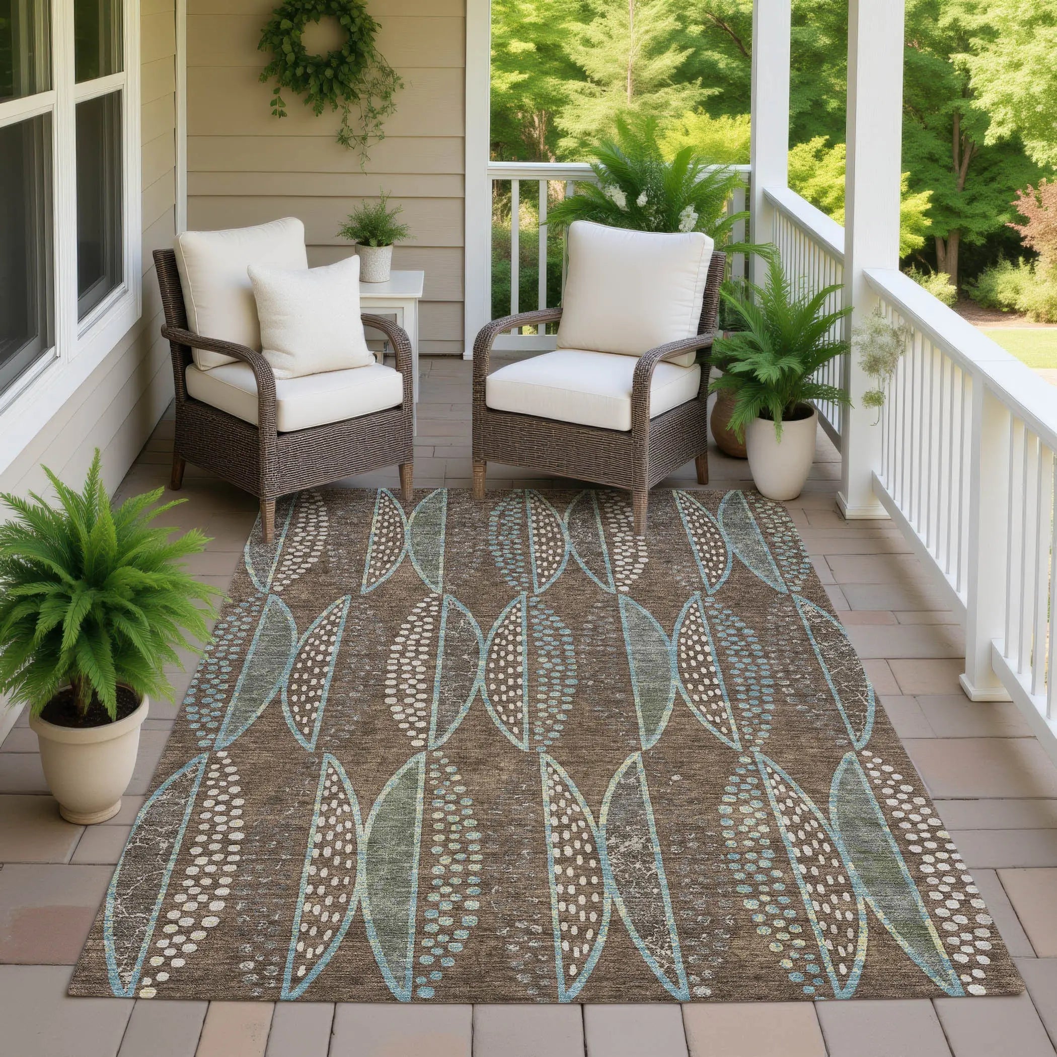 8' X 10' Brown And Gray Geometric Washable Indoor Outdoor Area Rug Homeroots Outdoor