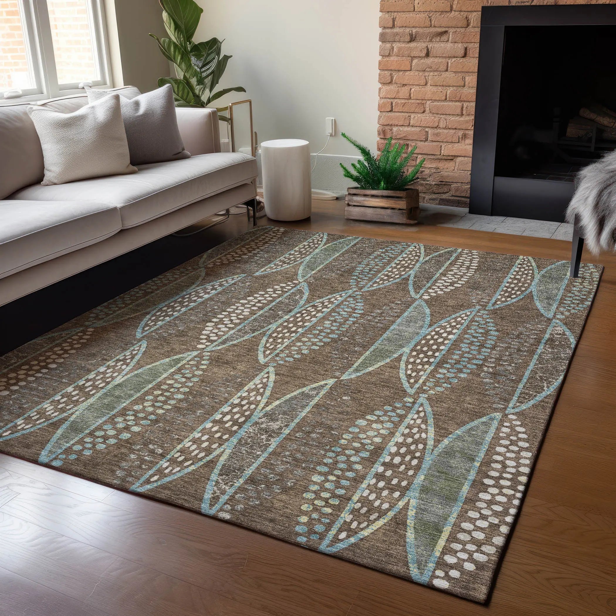 8' X 10' Brown And Gray Geometric Washable Indoor Outdoor Area Rug Homeroots Outdoor