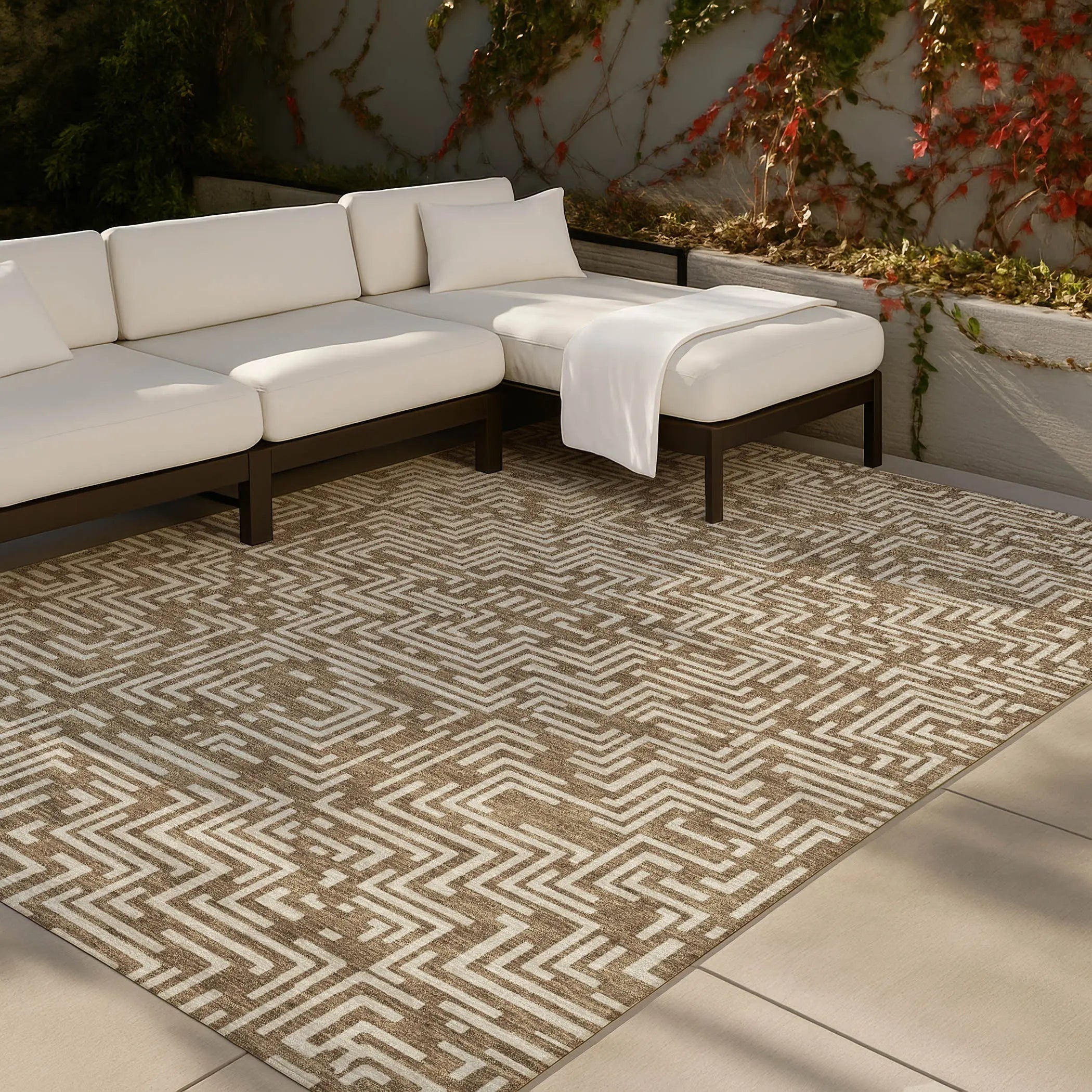 8' X 10' Brown And Gray Geometric Washable Indoor Outdoor Area Rug Homeroots Outdoor