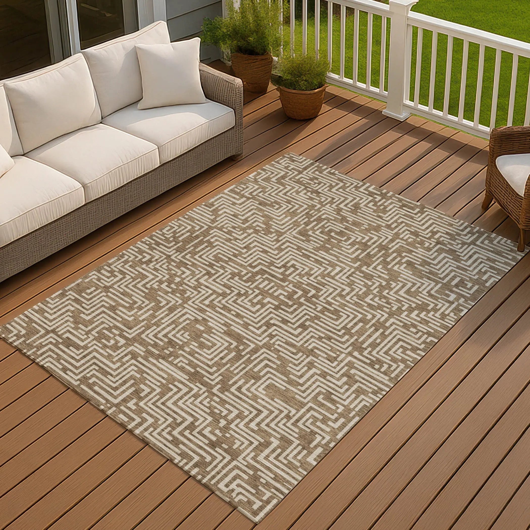8' X 10' Brown And Gray Geometric Washable Indoor Outdoor Area Rug Homeroots Outdoor
