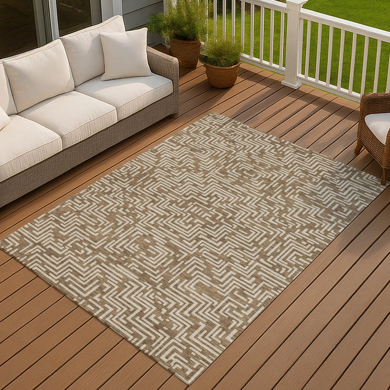 8' X 10' Brown And Gray Geometric Washable Indoor Outdoor Area Rug Homeroots Outdoor