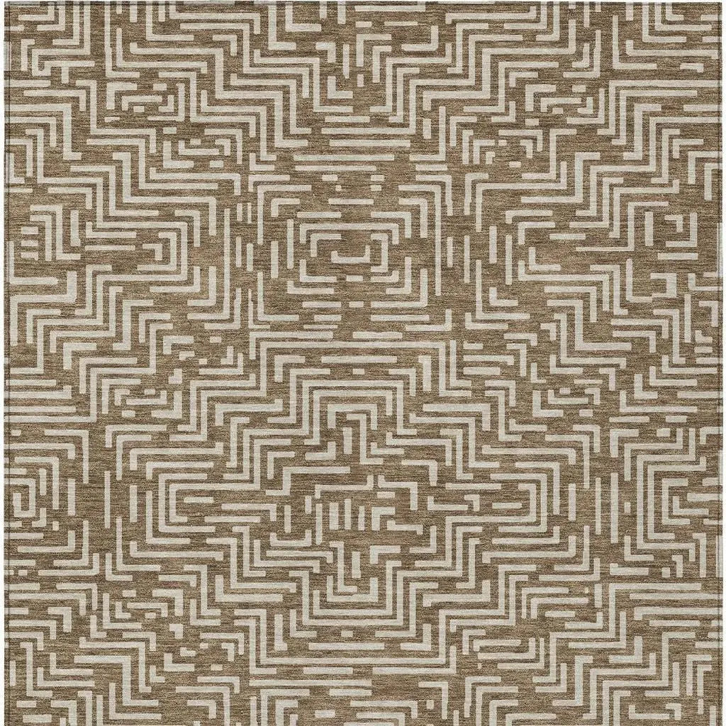 8' X 10' Brown And Gray Geometric Washable Indoor Outdoor Area Rug Homeroots Outdoor