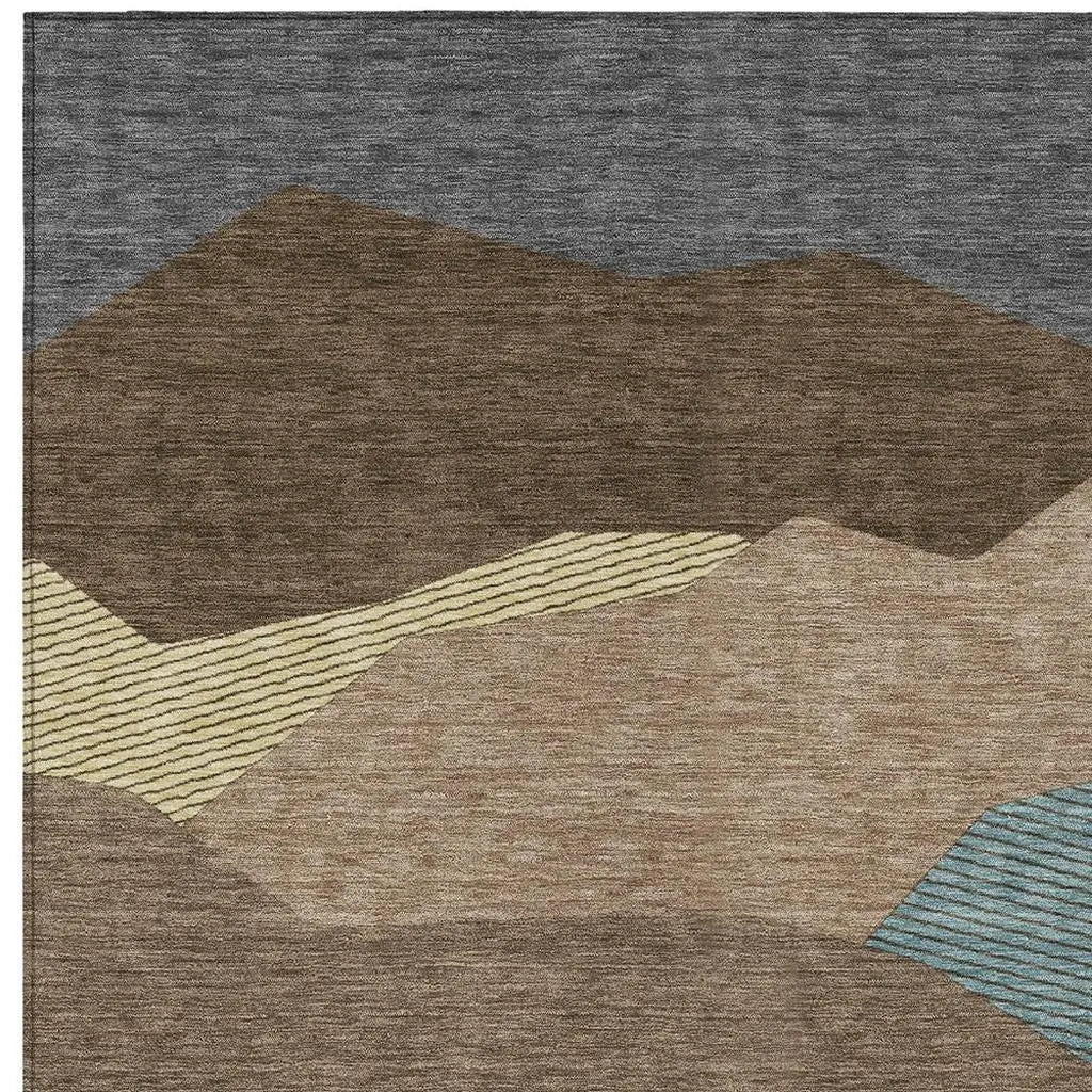 8' X 10' Brown And Gray Geometric Washable Indoor Outdoor Area Rug Homeroots Outdoor